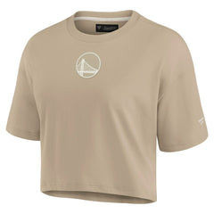 Golden State Warriors Women's Elements Super Soft Boxy Cropped T-Shirt Khaki - NBA