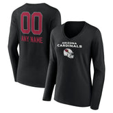 Arizona Cardinals Women's Personalized Name & Number Team Wordmark Long Sleeve V-Neck T-Shirt Black | NFL