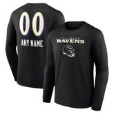 Baltimore Ravens Personalized Name & Number Team Wordmark Long Sleeve T-Shirt Black | NFL