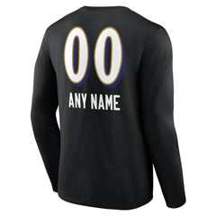 Baltimore Ravens Personalized Name & Number Team Wordmark Long Sleeve T-Shirt Black | NFL