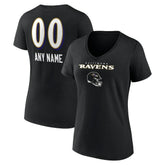 Baltimore Ravens Women's Personalized Name & Number Team Wordmark V-Neck T-Shirt Black | NFL