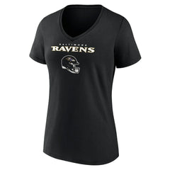 Baltimore Ravens Women's Personalized Name & Number Team Wordmark V-Neck T-Shirt Black | NFL