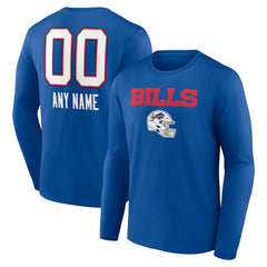 Buffalo Bills Personalized Name & Number Team Wordmark Long Sleeve T-Shirt Royal | NFL