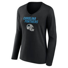 Carolina Panthers Women's Personalized Name & Number Team Wordmark Long Sleeve V-Neck T-Shirt Black | NFL
