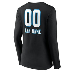 Carolina Panthers Women's Personalized Name & Number Team Wordmark Long Sleeve V-Neck T-Shirt Black | NFL