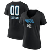 Carolina Panthers Women's Personalized Name & Number Team Wordmark V-Neck T-Shirt Black | NFL