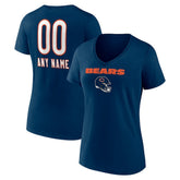 Chicago Bears Women's Personalized Name & Number Team Wordmark V-Neck T-Shirt Navy | NFL