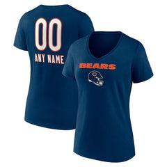 Chicago Bears Women's Personalized Name & Number Team Wordmark V-Neck T-Shirt Navy | NFL
