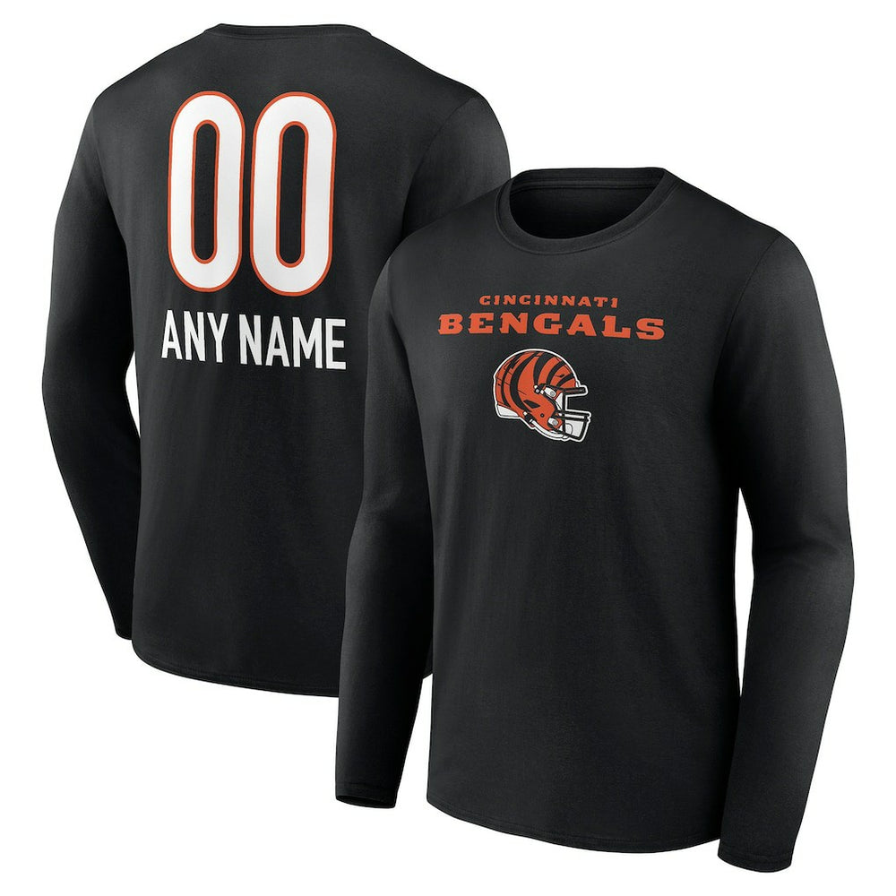 Cincinnati Bengals Personalized Name & Number Team Wordmark Long Sleeve T-Shirt Black | NFL