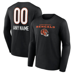 Cincinnati Bengals Personalized Name & Number Team Wordmark Long Sleeve T-Shirt Black | NFL