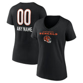 Cincinnati Bengals Women's Personalized Name & Number Team Wordmark V-Neck T-Shirt Black | NFL