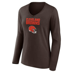 Cleveland Browns Women's Personalized Name & Number Team Wordmark Long Sleeve V-Neck T-Shirt Brown | NFL
