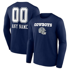 Dallas Cowboys Personalized Name & Number Team Wordmark Long Sleeve T-Shirt Navy | NFL