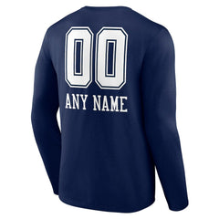 Dallas Cowboys Personalized Name & Number Team Wordmark Long Sleeve T-Shirt Navy | NFL