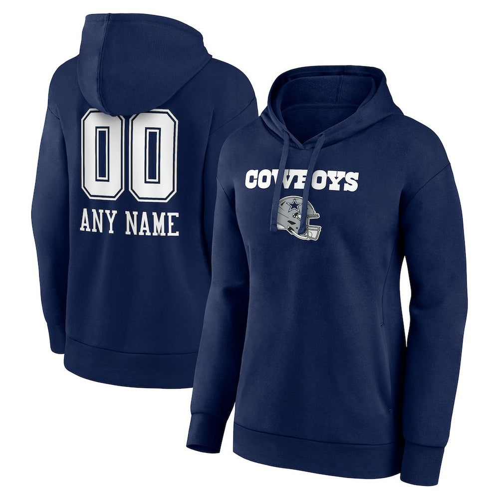 Dallas Cowboys Women's Personalized Name & Number Team Wordmark Pullover Hoodie Navy | NFL