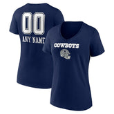 Dallas Cowboys Women's Personalized Name & Number Team Wordmark V-Neck T-Shirt Navy | NFL
