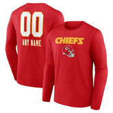 Kansas City Chiefs Personalized Name & Number Team Wordmark Long Sleeve T-Shirt Red | NFL