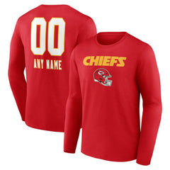 Kansas City Chiefs Personalized Name & Number Team Wordmark Long Sleeve T-Shirt Red | NFL