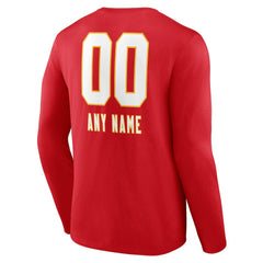 Kansas City Chiefs Personalized Name & Number Team Wordmark Long Sleeve T-Shirt Red | NFL