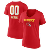 Kansas City Chiefs Women's Personalized Name & Number Team Wordmark V-Neck T-Shirt Red | NFL