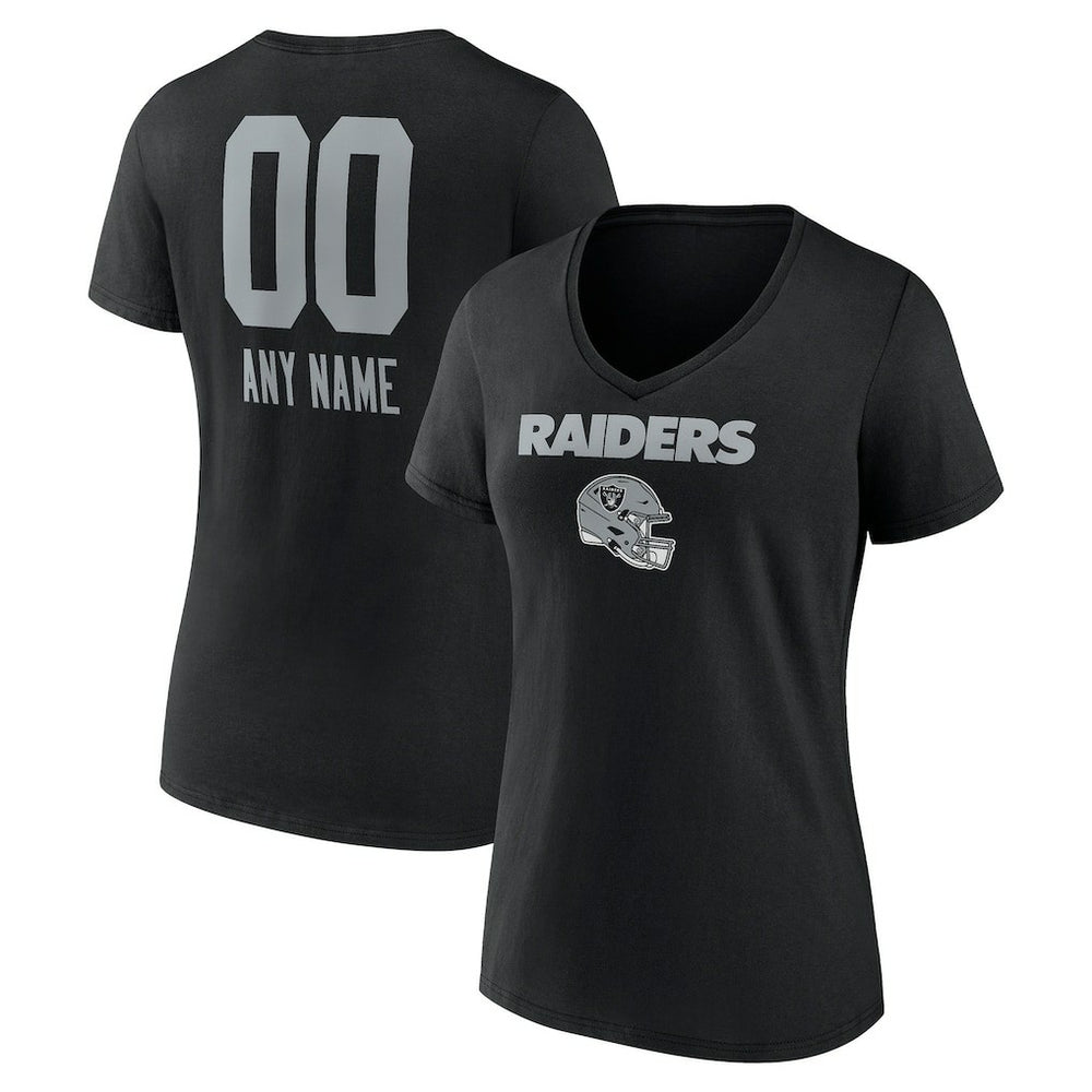 Las Vegas Raiders Women's Personalized Name & Number Team Wordmark V-Neck T-Shirt Black | NFL