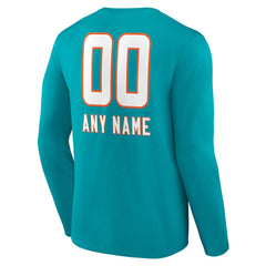 Miami Dolphins Personalized Name & Number Team Wordmark Long Sleeve T-Shirt Aqua | NFL
