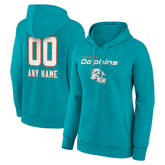 Miami Dolphins Women's Personalized Name & Number Team Wordmark Pullover Hoodie Aqua | NFL
