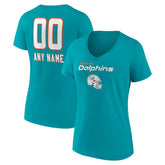 Miami Dolphins Women's Personalized Name & Number Team Wordmark V-Neck T-Shirt Aqua | NFL