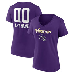 Minnesota Vikings Women's Personalized Name & Number Team Wordmark V-Neck T-Shirt Purple | NFL