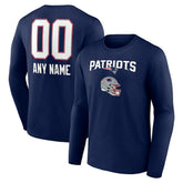 New England Patriots Personalized Name & Number Team Wordmark Long Sleeve T-Shirt Navy | NFL