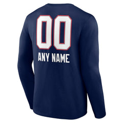 New England Patriots Personalized Name & Number Team Wordmark Long Sleeve T-Shirt Navy | NFL