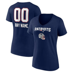 New England Patriots Women's Personalized Name & Number Team Wordmark V-Neck T-Shirt Navy | NFL