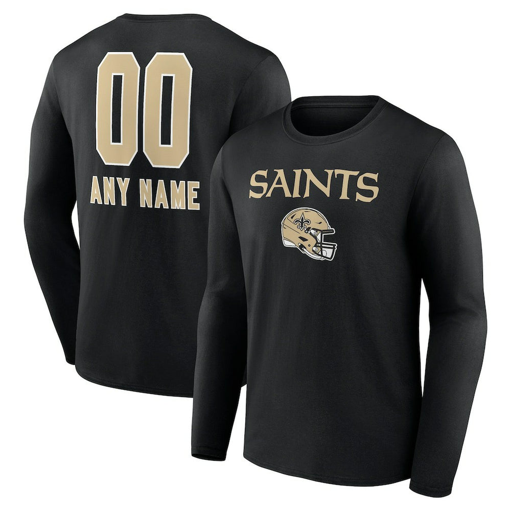 New Orleans Saints Personalized Name & Number Team Wordmark Long Sleeve T-Shirt Black | NFL