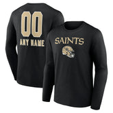New Orleans Saints Personalized Name & Number Team Wordmark Long Sleeve T-Shirt Black | NFL