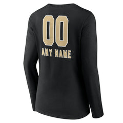 New Orleans Saints Women's Personalized Name & Number Team Wordmark Long Sleeve V-Neck T-Shirt Black | NFL