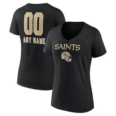 New Orleans Saints Women's Personalized Name & Number Team Wordmark V-Neck T-Shirt Black | NFL