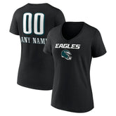 Philadelphia Eagles Women's Personalized Name & Number Team Wordmark V-Neck T-Shirt Black | NFL