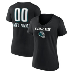 Philadelphia Eagles Women's Personalized Name & Number Team Wordmark V-Neck T-Shirt Black | NFL