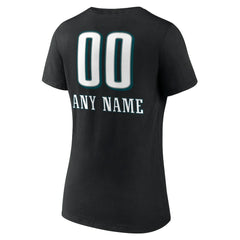 Philadelphia Eagles Women's Personalized Name & Number Team Wordmark V-Neck T-Shirt Black | NFL