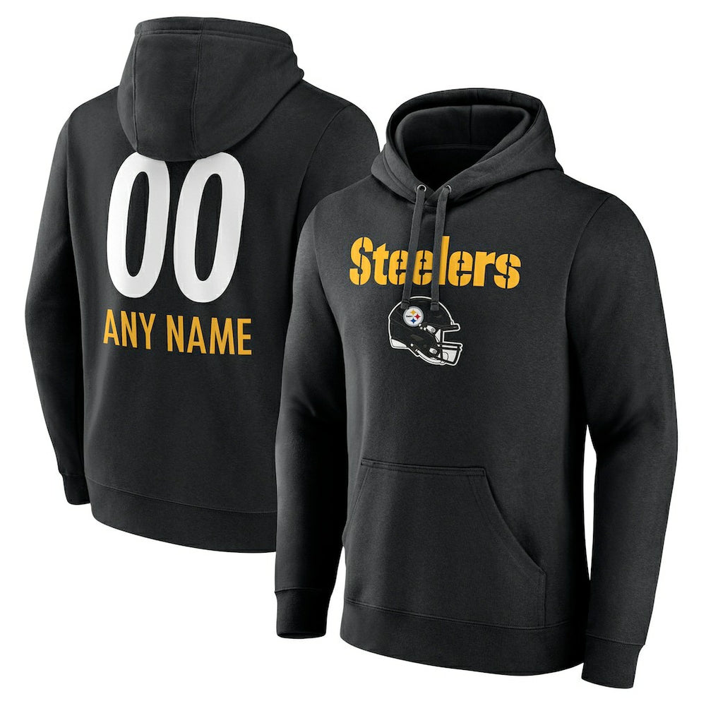 Pittsburgh Steelers Personalized Name & Number Team Wordmark Pullover Hoodie Black | NFL