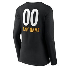 Pittsburgh Steelers Women's Personalized Name & Number Team Wordmark Long Sleeve V-Neck T-Shirt Black | NFL