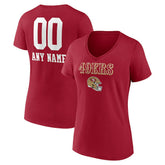 San Francisco 49ers Women's Personalized Name & Number Team Wordmark V-Neck T-Shirt Scarlet | NFL