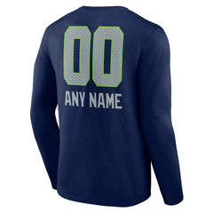 Seattle Seahawks Personalized Name & Number Team Wordmark Long Sleeve T-Shirt College Navy | NFL