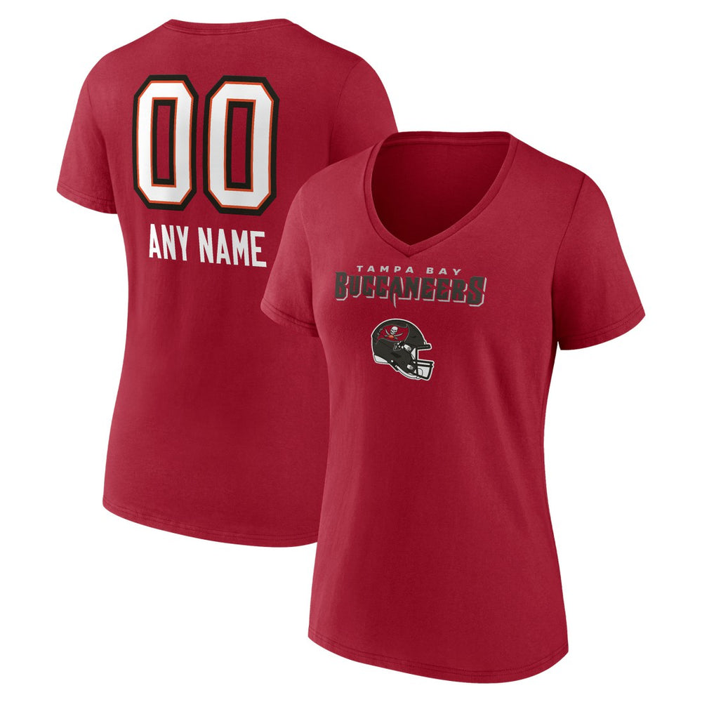 Tampa Bay Buccaneers Women's Personalized Name & Number Team Wordmark V-Neck T-Shirt Red | NFL