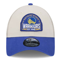 Golden State Warriors Throwback Patch Trucker 9FORTY Adjustable Hat Khaki/Royal - NBA