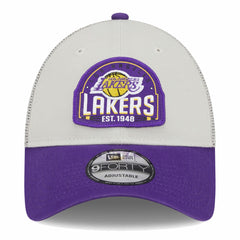 Los Angeles Lakers Throwback Patch Trucker 9FORTY Adjustable Hat Khaki/Purple - NBA