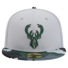 Milwaukee Bucks Active Color Camo Visor 59FIFTY Fitted Hat Gray - NBA