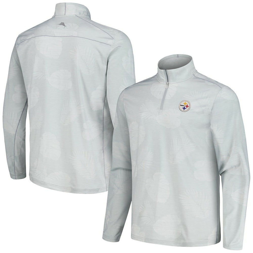 Pittsburgh Steelers Delray Frond IslandZone Half-Zip Sweatshirt Gray | Tommy Bahama