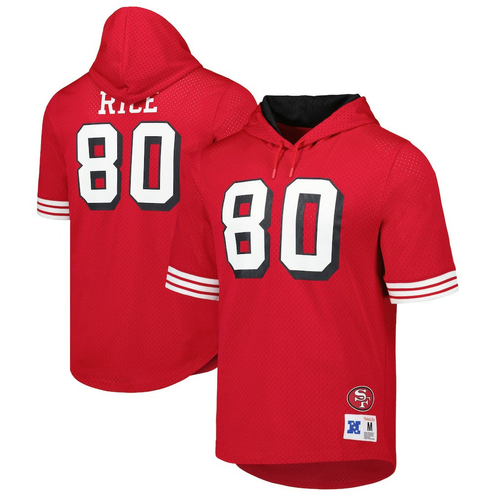 Jerry Rice San Francisco 49ers Retired Player Name & Number Mesh Hoodie T-Shirt Scarlet | Mitchell & Ness