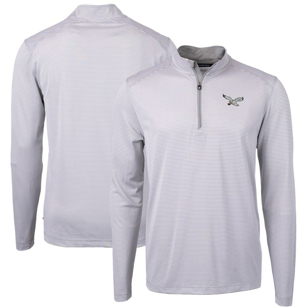 Philadelphia Eagles Cutter & Buck Virtue Eco Pique Micro Stripe Recycled Quarter-Zip Pullover Top White | NFL